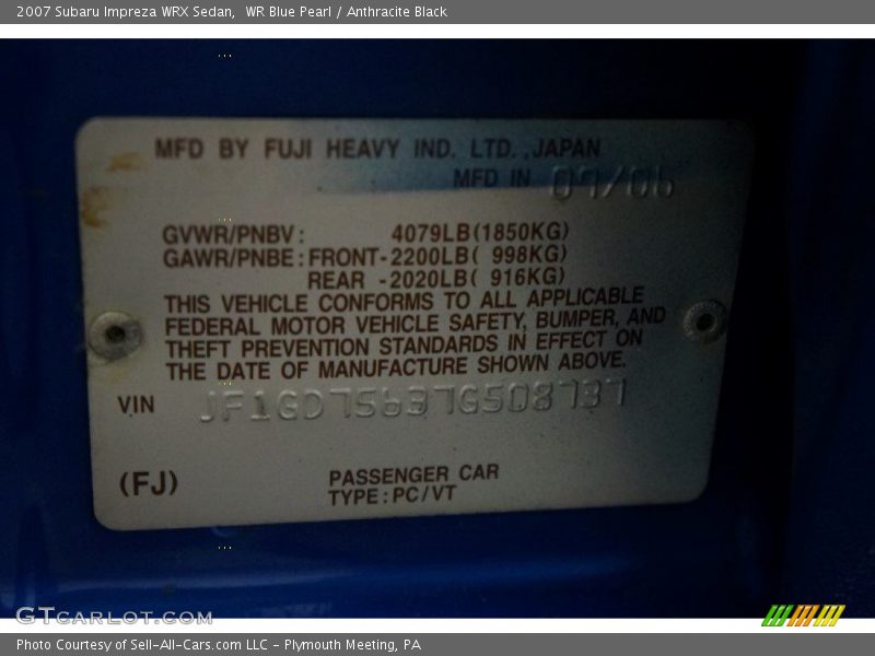 WR Blue Pearl / Anthracite Black 2007 Subaru Impreza WRX Sedan