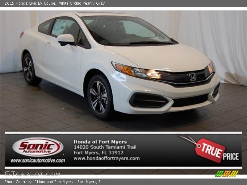 White Orchid Pearl / Gray 2015 Honda Civic EX Coupe