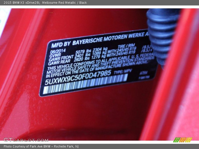Melbourne Red Metallic / Black 2015 BMW X3 xDrive28i