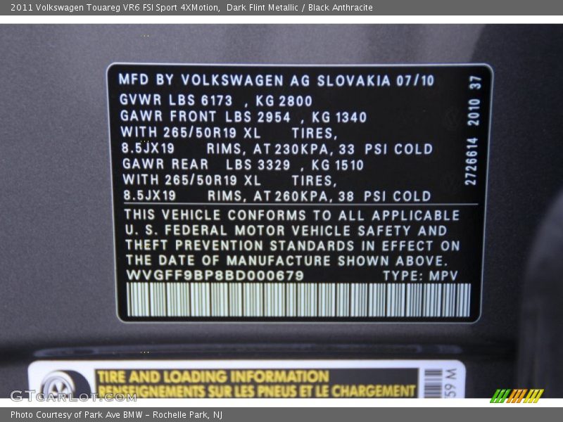 Dark Flint Metallic / Black Anthracite 2011 Volkswagen Touareg VR6 FSI Sport 4XMotion