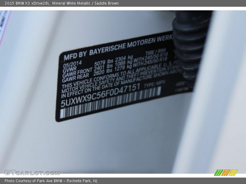 Mineral White Metallic / Saddle Brown 2015 BMW X3 xDrive28i