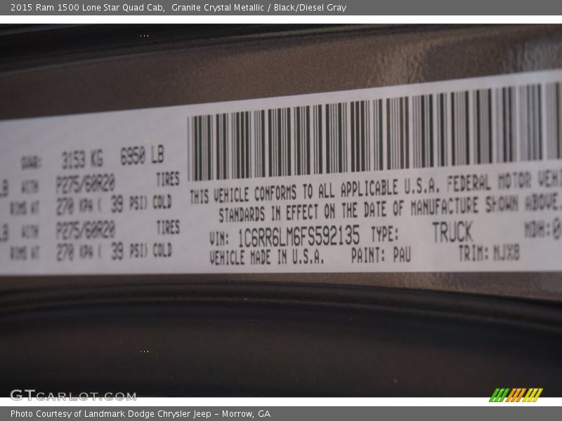 2015 1500 Lone Star Quad Cab Granite Crystal Metallic Color Code PAU
