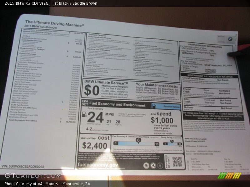 Jet Black / Saddle Brown 2015 BMW X3 xDrive28i