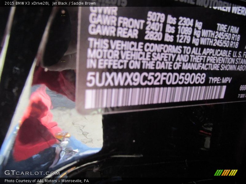 Jet Black / Saddle Brown 2015 BMW X3 xDrive28i