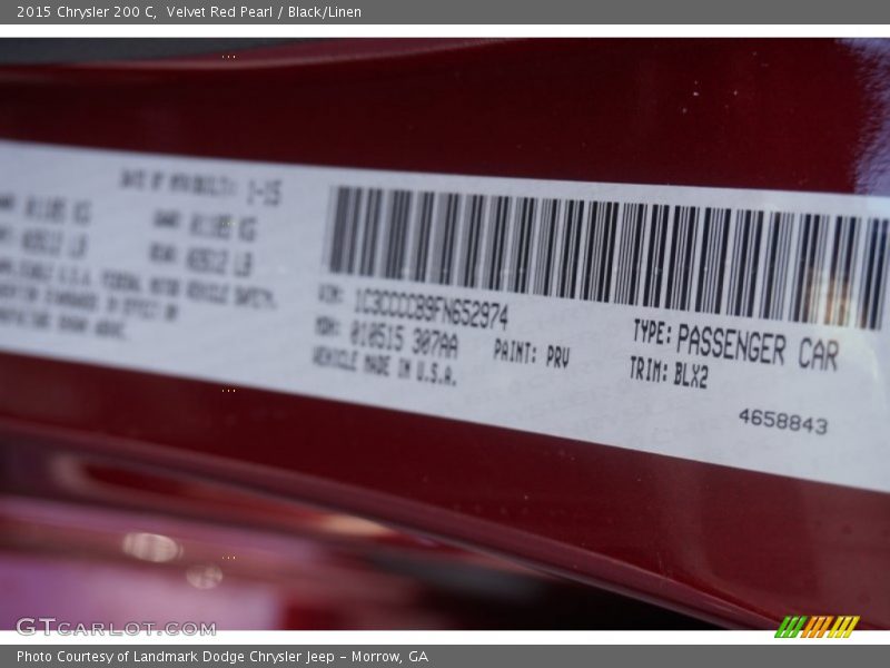Velvet Red Pearl / Black/Linen 2015 Chrysler 200 C