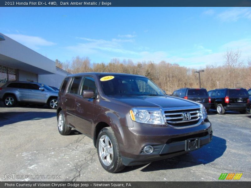 Dark Amber Metallic / Beige 2013 Honda Pilot EX-L 4WD