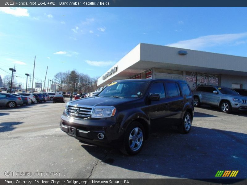 Dark Amber Metallic / Beige 2013 Honda Pilot EX-L 4WD