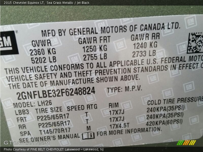 Sea Grass Metallic / Jet Black 2015 Chevrolet Equinox LT