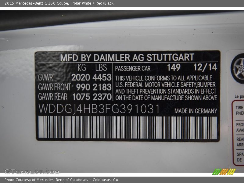 Polar White / Red/Black 2015 Mercedes-Benz C 250 Coupe