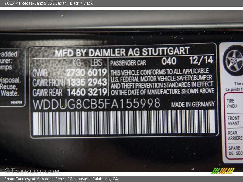 Black / Black 2015 Mercedes-Benz S 550 Sedan