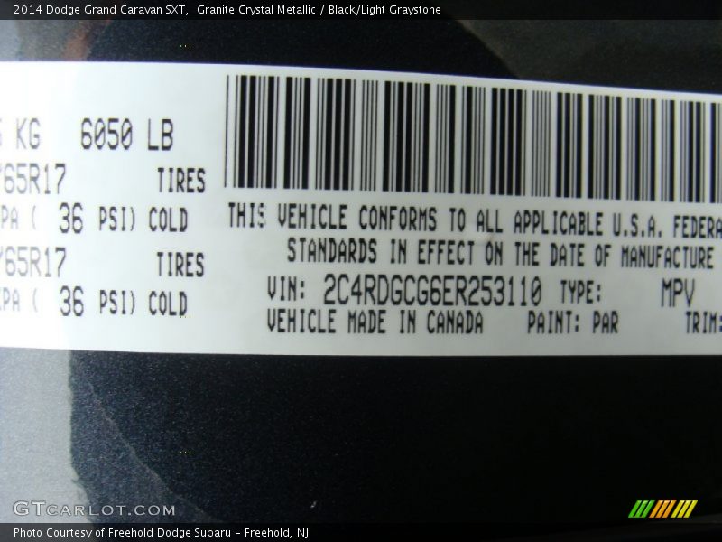 Granite Crystal Metallic / Black/Light Graystone 2014 Dodge Grand Caravan SXT