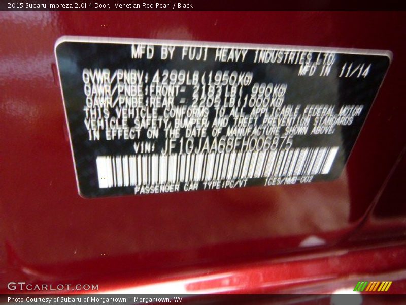 Venetian Red Pearl / Black 2015 Subaru Impreza 2.0i 4 Door