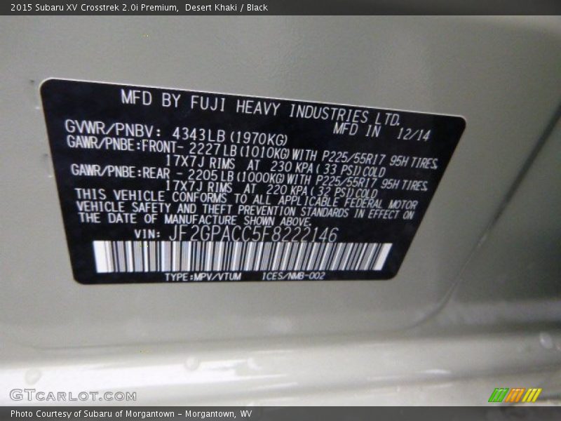 Desert Khaki / Black 2015 Subaru XV Crosstrek 2.0i Premium