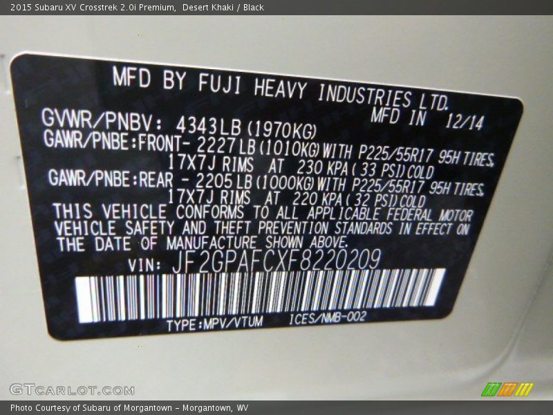 Desert Khaki / Black 2015 Subaru XV Crosstrek 2.0i Premium