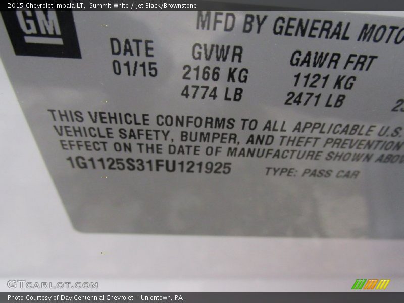 Summit White / Jet Black/Brownstone 2015 Chevrolet Impala LT