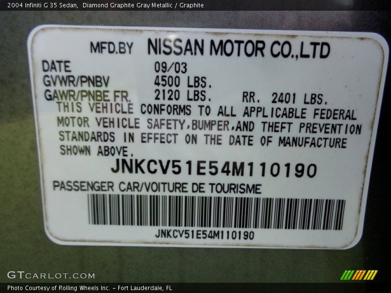 Diamond Graphite Gray Metallic / Graphite 2004 Infiniti G 35 Sedan