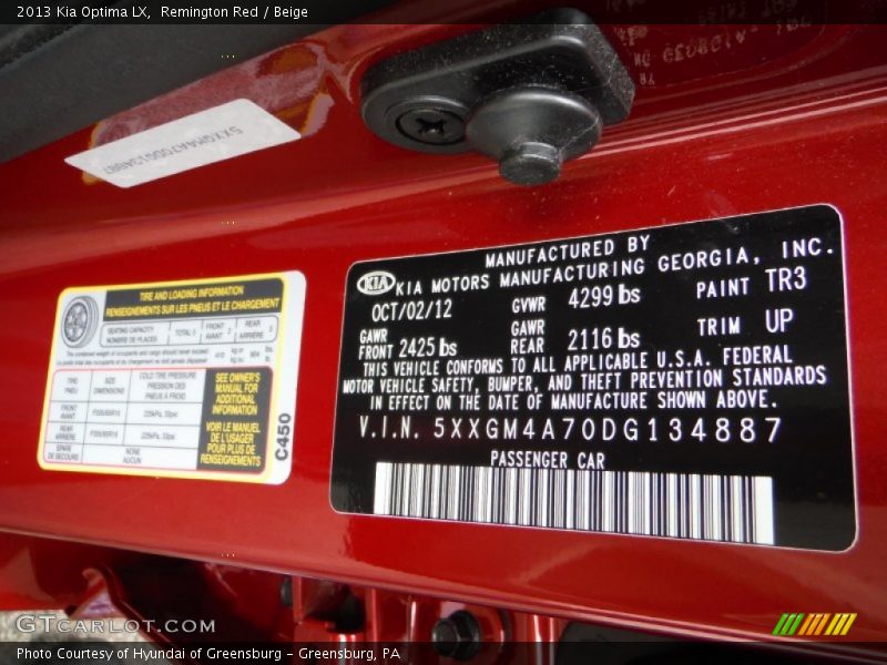 Remington Red / Beige 2013 Kia Optima LX