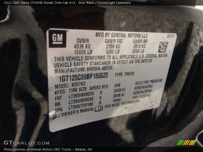 Onyx Black / Cocoa/Light Cashmere 2011 GMC Sierra 2500HD Denali Crew Cab 4x4