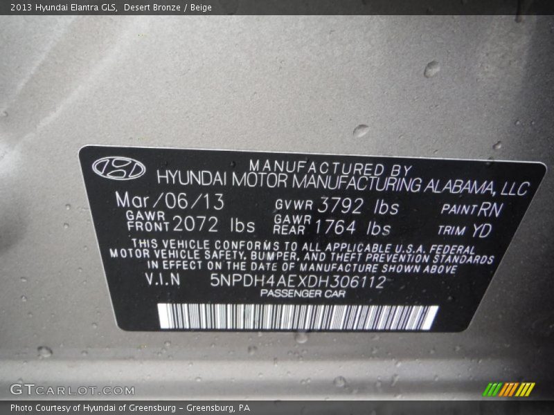 Desert Bronze / Beige 2013 Hyundai Elantra GLS