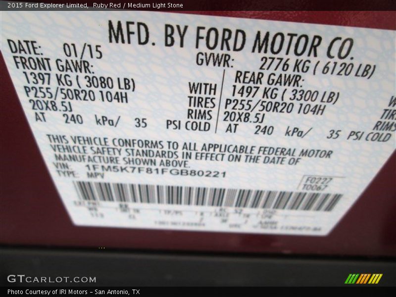 Ruby Red / Medium Light Stone 2015 Ford Explorer Limited