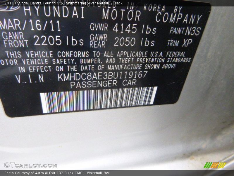 Shimmering Silver Metallic / Black 2011 Hyundai Elantra Touring GLS