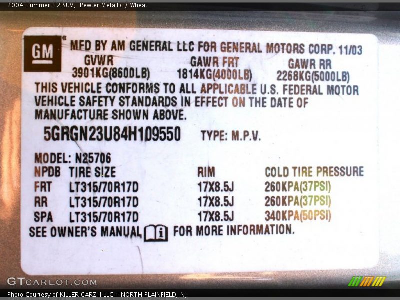 Pewter Metallic / Wheat 2004 Hummer H2 SUV