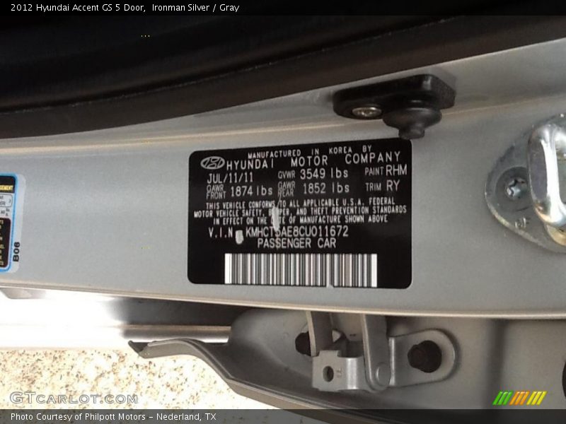 Ironman Silver / Gray 2012 Hyundai Accent GS 5 Door