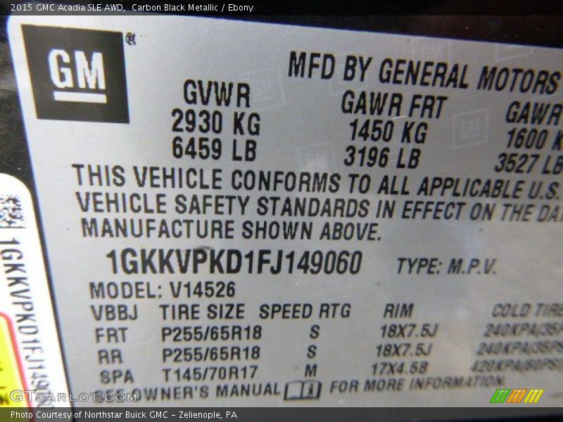 Carbon Black Metallic / Ebony 2015 GMC Acadia SLE AWD