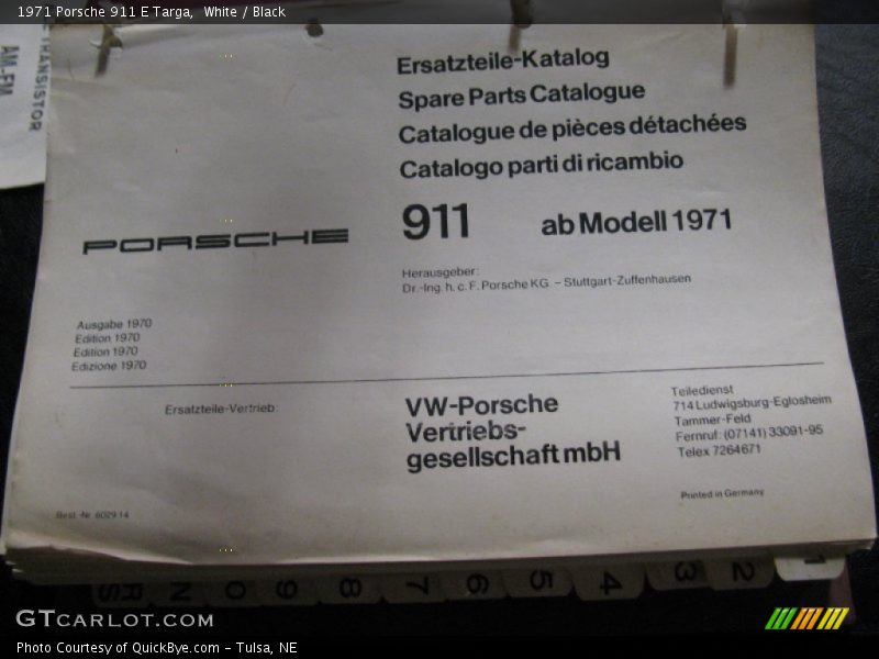 White / Black 1971 Porsche 911 E Targa