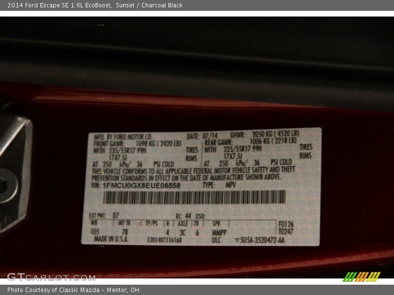 Sunset / Charcoal Black 2014 Ford Escape SE 1.6L EcoBoost