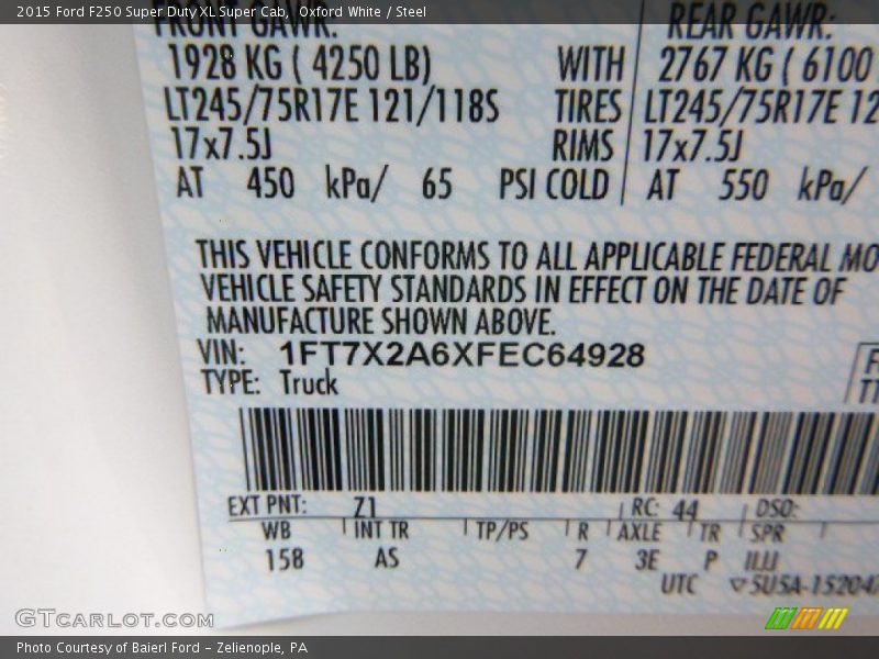 Oxford White / Steel 2015 Ford F250 Super Duty XL Super Cab