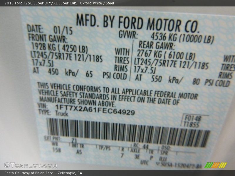 Oxford White / Steel 2015 Ford F250 Super Duty XL Super Cab