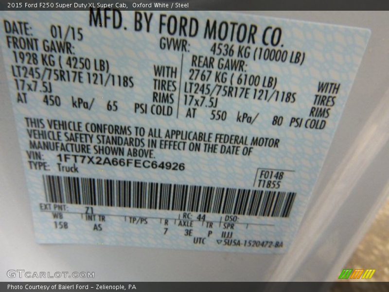 Oxford White / Steel 2015 Ford F250 Super Duty XL Super Cab