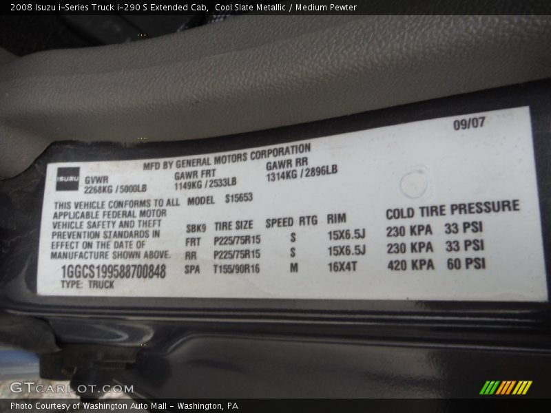 Info Tag of 2008 i-Series Truck i-290 S Extended Cab