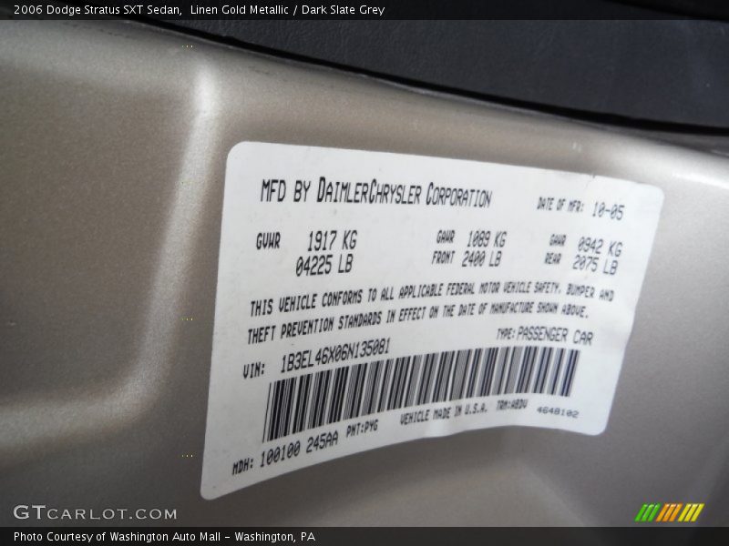 Linen Gold Metallic / Dark Slate Grey 2006 Dodge Stratus SXT Sedan