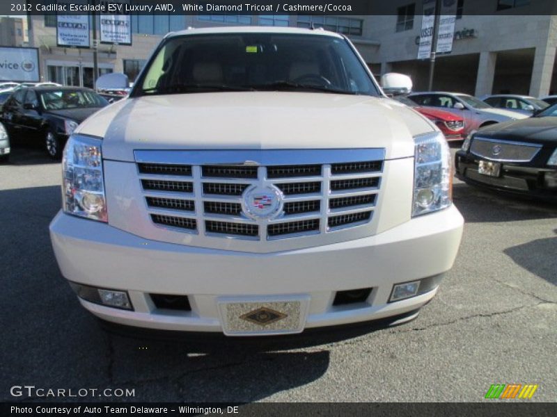 White Diamond Tricoat / Cashmere/Cocoa 2012 Cadillac Escalade ESV Luxury AWD