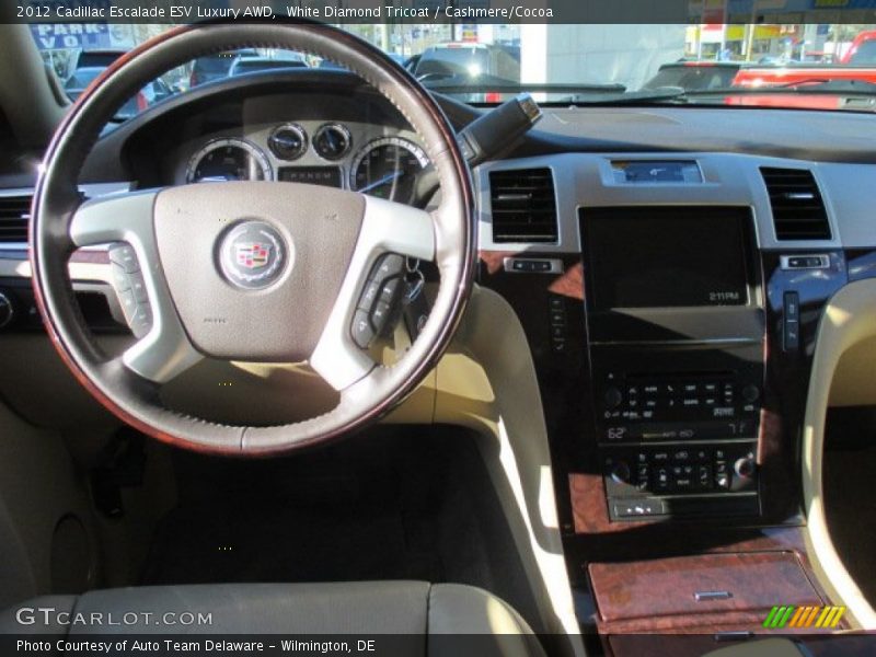 White Diamond Tricoat / Cashmere/Cocoa 2012 Cadillac Escalade ESV Luxury AWD