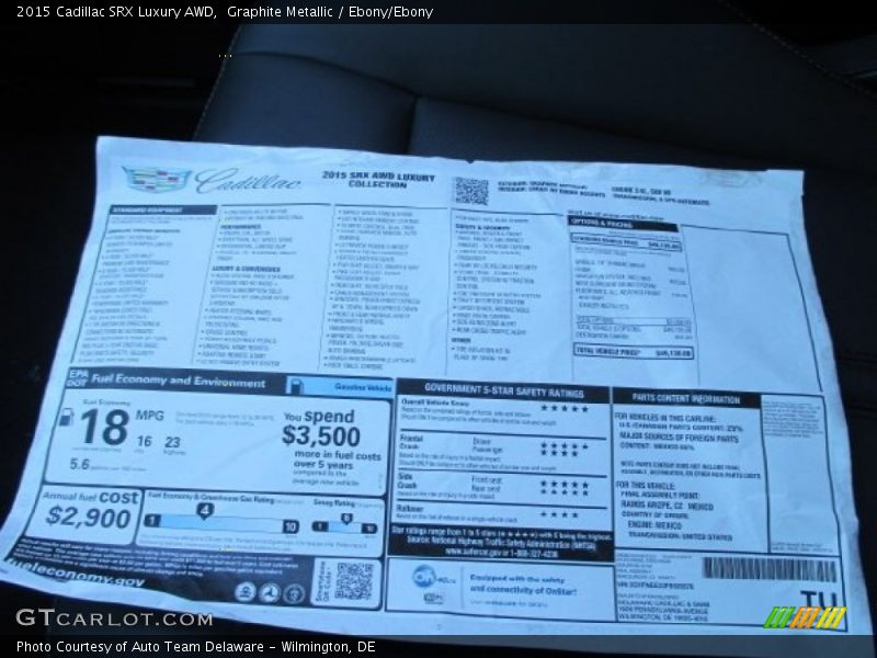 Graphite Metallic / Ebony/Ebony 2015 Cadillac SRX Luxury AWD