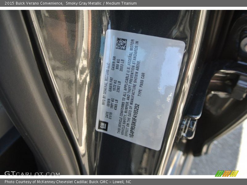 Smoky Gray Metallic / Medium Titanium 2015 Buick Verano Convenience