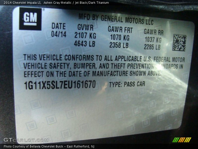 Ashen Gray Metallic / Jet Black/Dark Titanium 2014 Chevrolet Impala LS