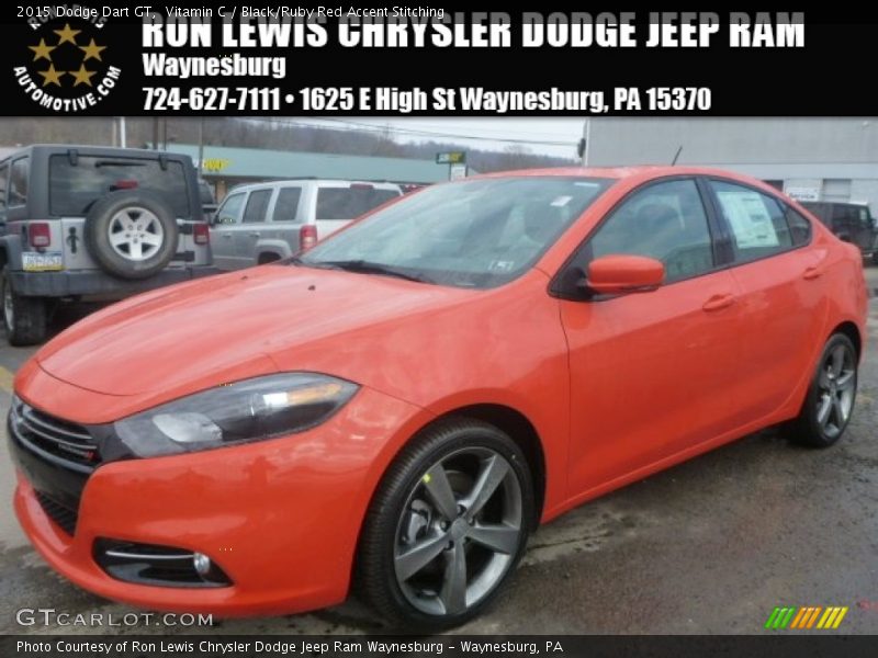 Vitamin C / Black/Ruby Red Accent Stitching 2015 Dodge Dart GT
