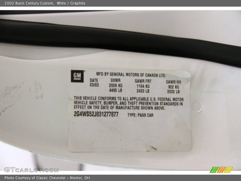 White / Graphite 2003 Buick Century Custom