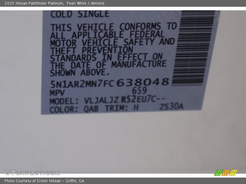 2015 Pathfinder Platinum Pearl White Color Code QAB
