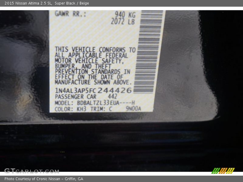 Super Black / Beige 2015 Nissan Altima 2.5 SL