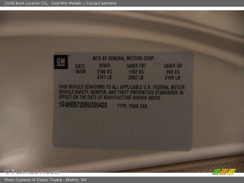 Gold Mist Metallic / Cocoa/Cashmere 2008 Buick Lucerne CXL