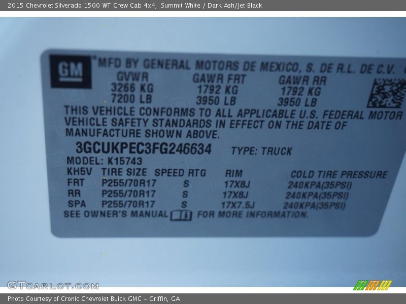 Summit White / Dark Ash/Jet Black 2015 Chevrolet Silverado 1500 WT Crew Cab 4x4