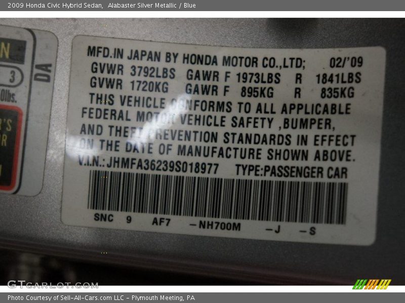 Alabaster Silver Metallic / Blue 2009 Honda Civic Hybrid Sedan