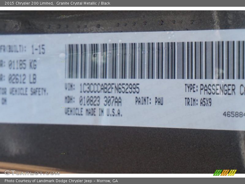 Granite Crystal Metallic / Black 2015 Chrysler 200 Limited