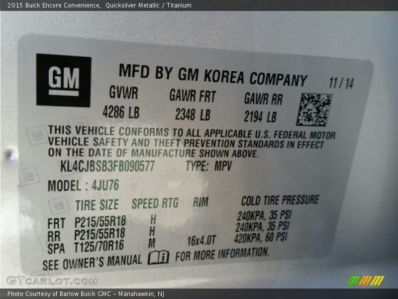 Quicksilver Metallic / Titanium 2015 Buick Encore Convenience