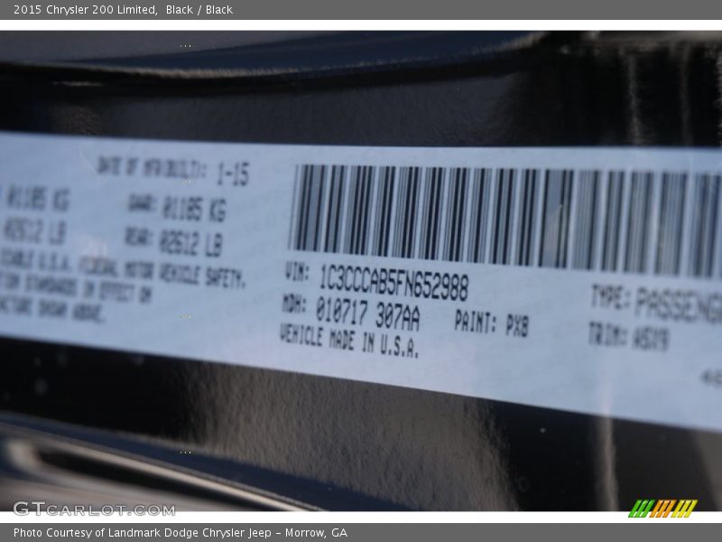 Black / Black 2015 Chrysler 200 Limited